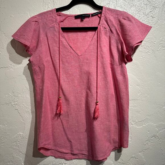 Harvey Bernard Tops - harve benard Size Small Linen Blouse Cotton Blend Washable Short Sleeve Pink